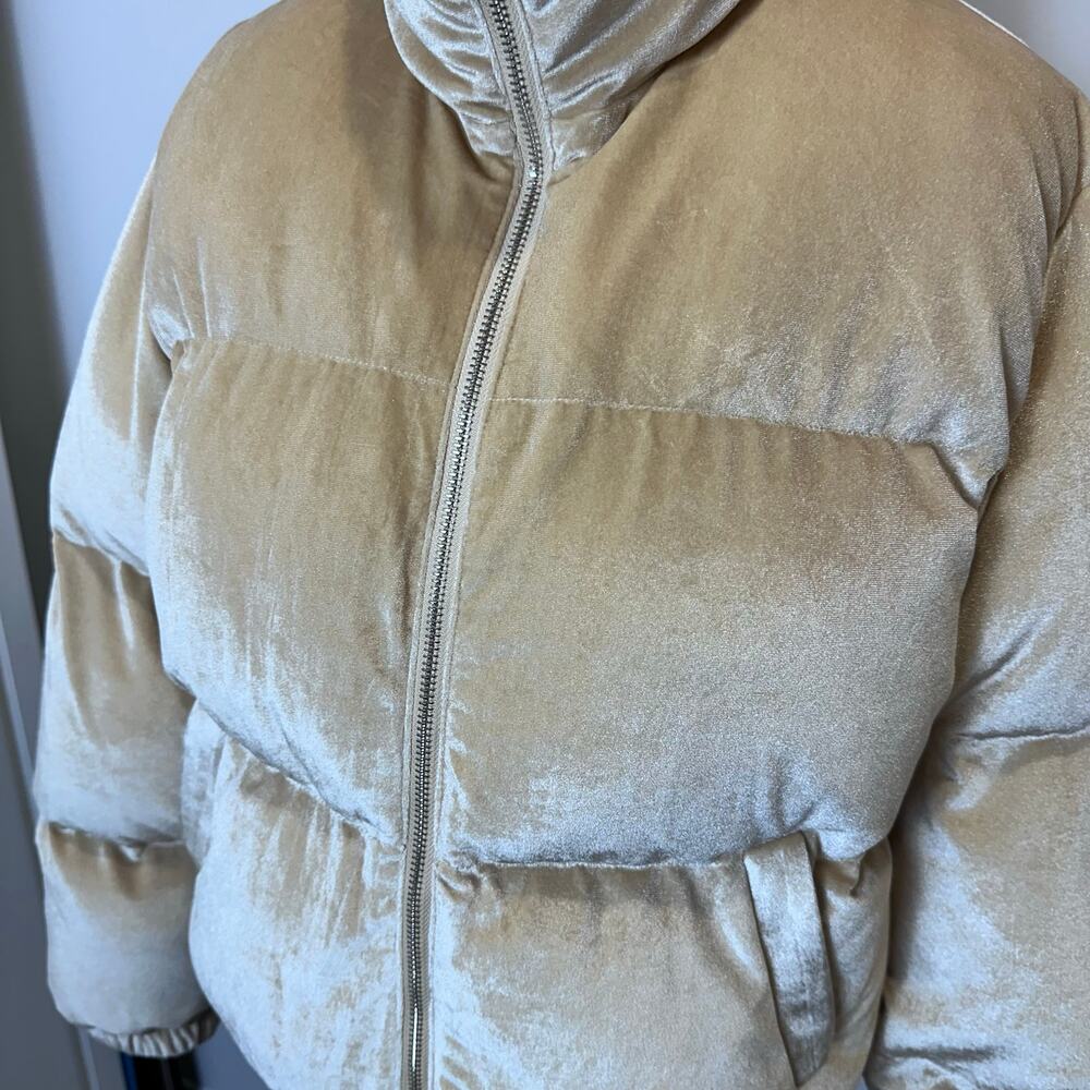 Women's TCEC Velvet Puffy Short Beige Jacket Size L - Picture 3 of 10